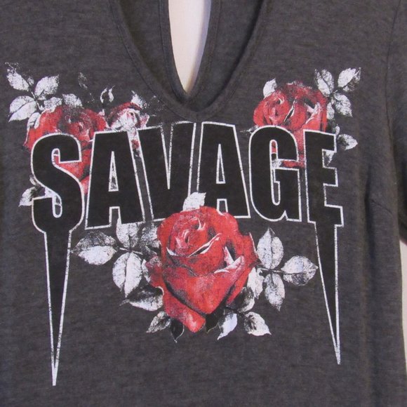Sweet Daisy T-shirt Mini Dress Size XL Long Sleeve Savage Fangs Roses Keyhole - Picture 2 of 12